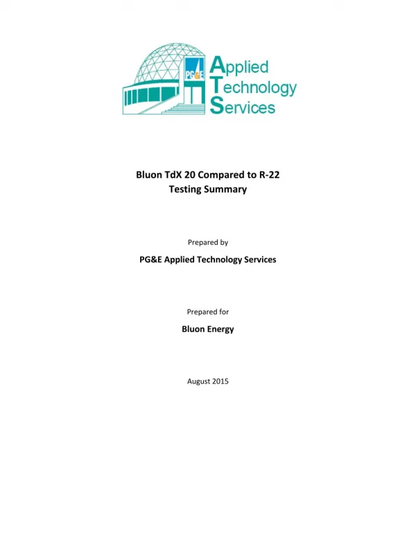 Bluon TdX 20 Compared to R-22 Testing Summary