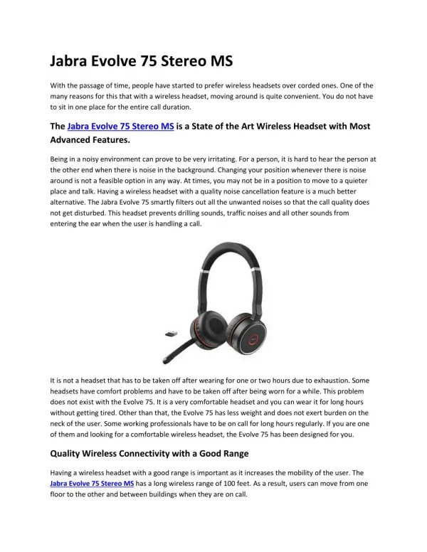 Jabra Evolve 75 Stereo MS - Wireless Headset