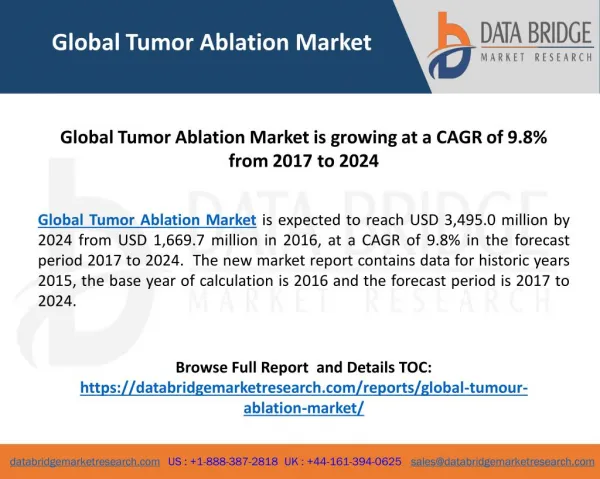 Global Tumor Ablation Market is growing at a CAGR of 9.8% from 2017 to 2024