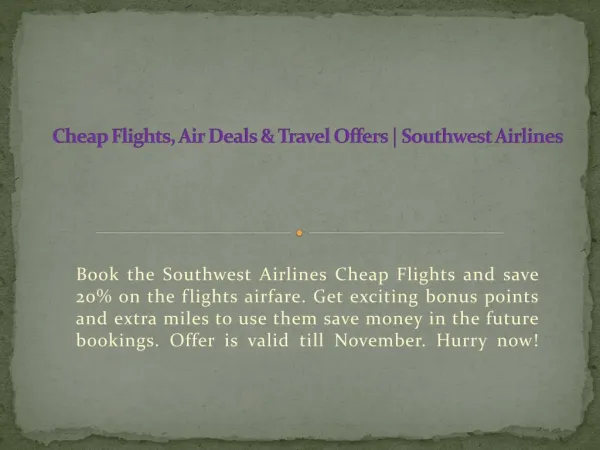 50% Discounts - Southwest Airlines - United States Airline