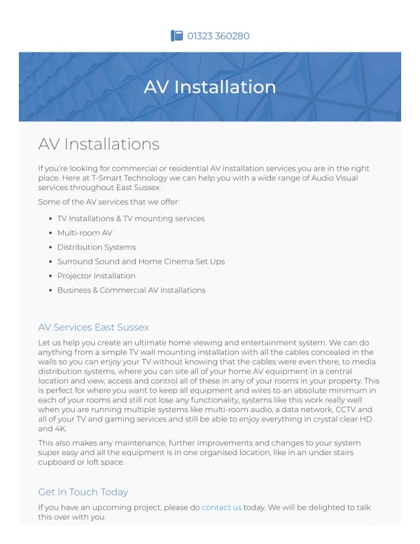 AV Installation East Sussex | T-Smart Technology