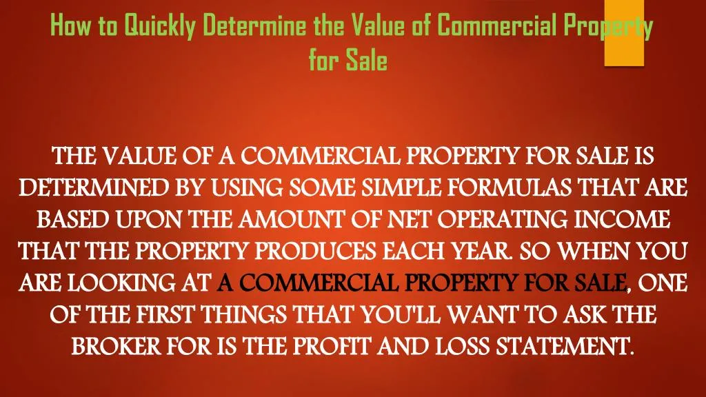 how to quickly determine the value of commercial property for sale
