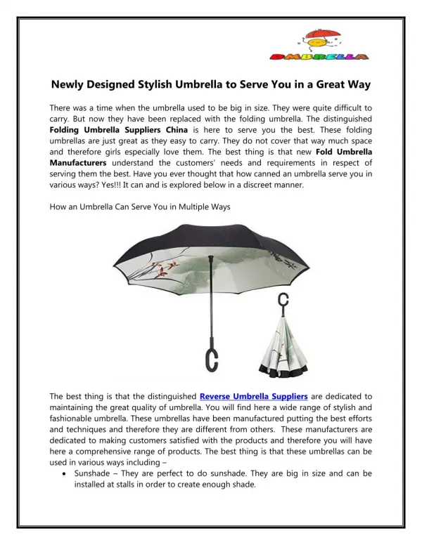 Newly Designed Stylish Umbrella to Serve You in a Great Way