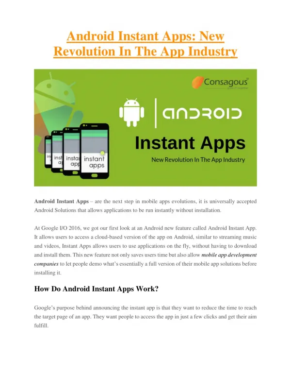 Android Instant Apps: New Revolution In The App Industry