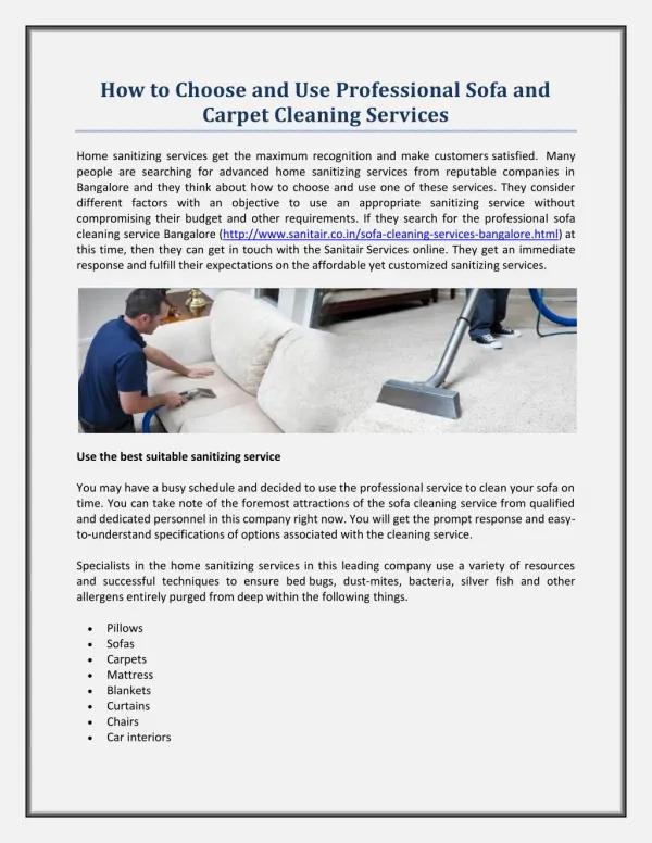 How to Choose and Use Professional Sofa and Carpet Cleaning Services