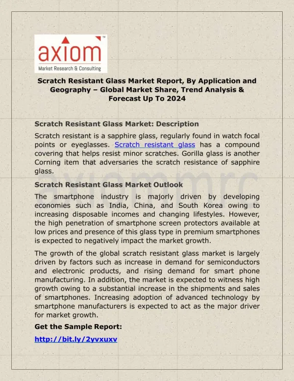 Scratch Resistant Glass Market by Type, Application & End-Users Analysis Report 2018