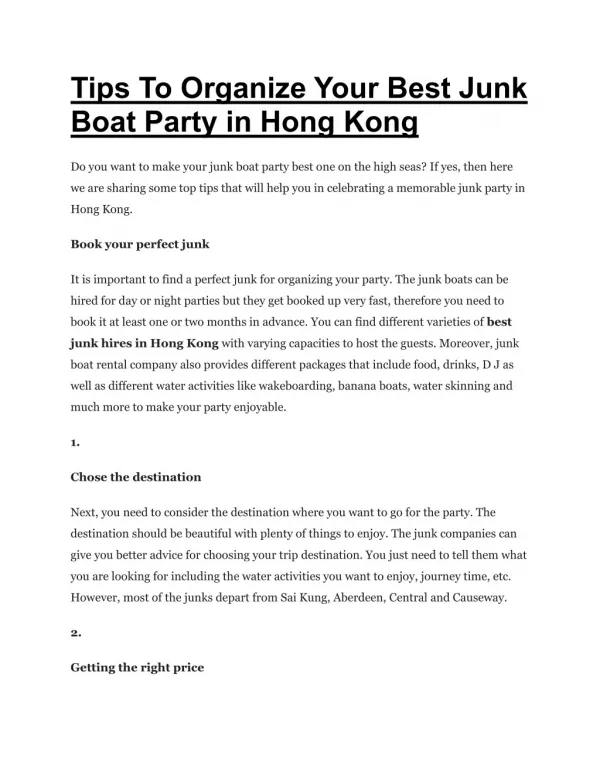 Tips To Organize Your Best Junk Boat Party in Hong Kong