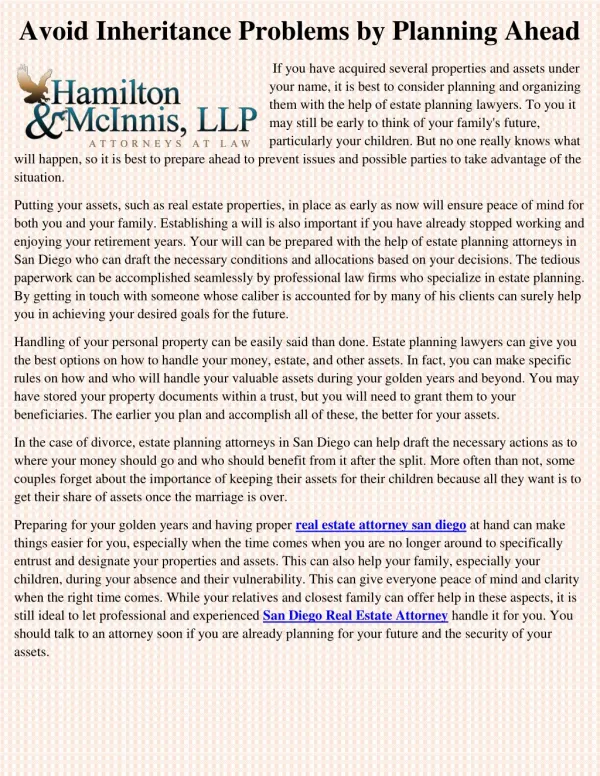 avoid inheritance problems by planning ahead