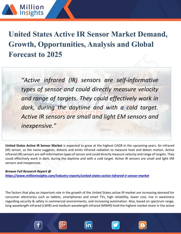 United States Active IR Sensor Market Top Manufacturers, Growth, Trends, Competitive Landscape, Price and Forecasts to 2