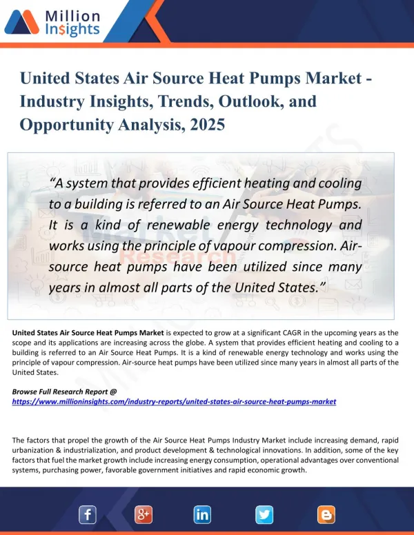 United States Air Source Heat Pumps Market Outlook 2025 - Industry Analysis, Opportunities, Segmentation and Forecast