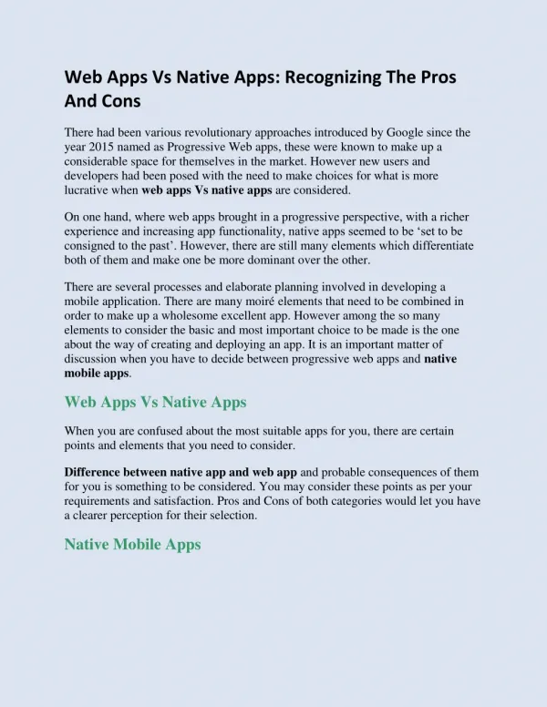 Web Apps Vs Native Apps: Recognizing The Pros And Cons