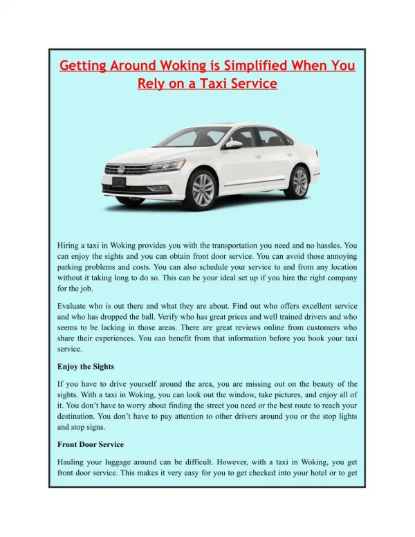 Getting around Woking is Simplified when you Rely on a Taxi Service