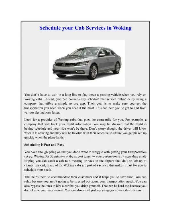 Schedule your Cab Services in Woking