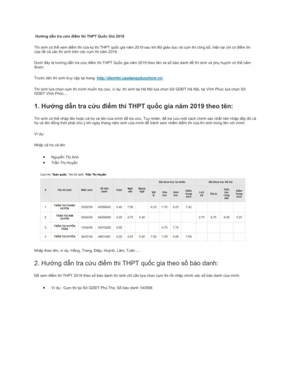 Hướng dẫn tra cứu điểm thi THPT quốc gia năm 2019 theo tên, số báo danh