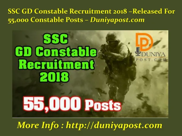 SSC GD Constable Recruitment 2018 – Notification Released For 55,000 Constable Posts – Duniyapost.com