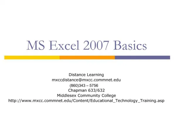 MS Excel 2007 Basics