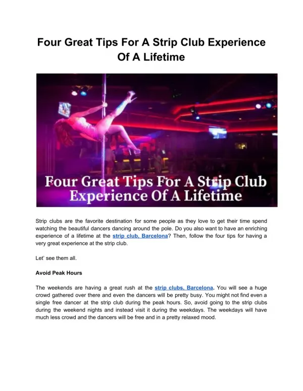 Four Great Tips For A Strip Club Experience Of A Lifetime