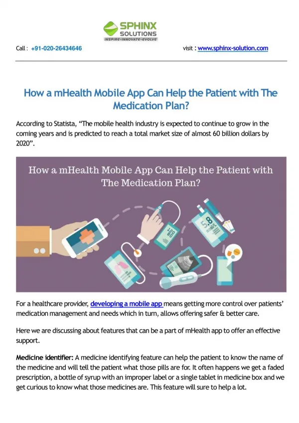 How a mHealth Mobile App Can Help the Patient with The Medication Plan