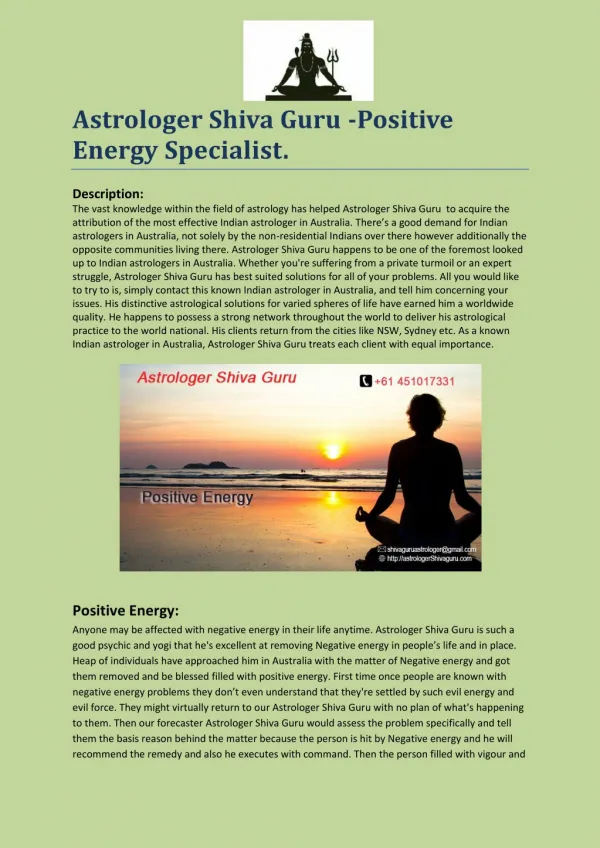 Astrologer Shiva Guru -Positive Energy Specialist.