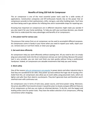 Benefits of Using 220 Volt Air Compressor - slide 1