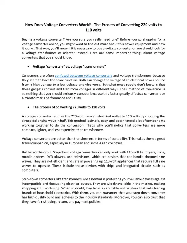 How Does Voltage Converters Work - The Process of Converting 220 volts to 110 volts