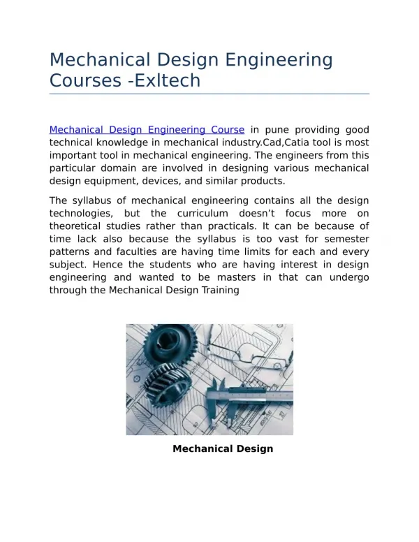 Mechanical Design Engineer Cousrses