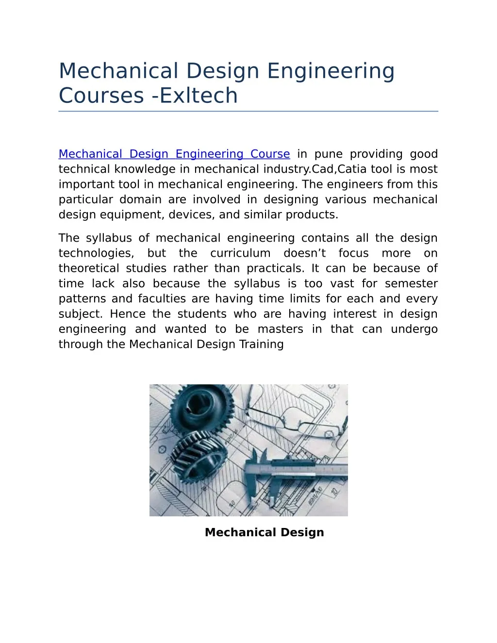 mechanical design engineering courses exltech