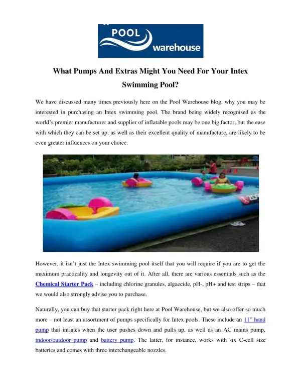 What Pumps And Extras Might You Need For Your Intex Swimming Pool?