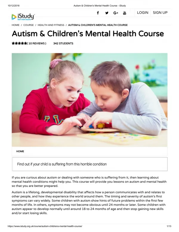Autism & Children's Mental Health Course - istudy