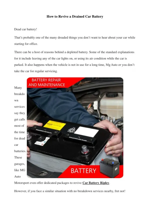How to Revive a Drained Car Battery
