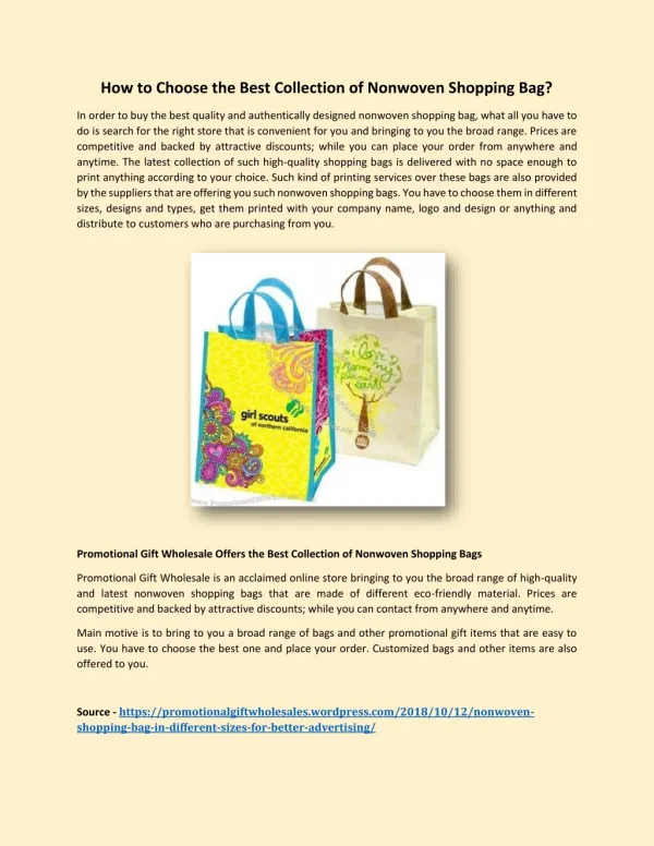 How to Choose the Best Collection of Nonwoven Shopping Bag?