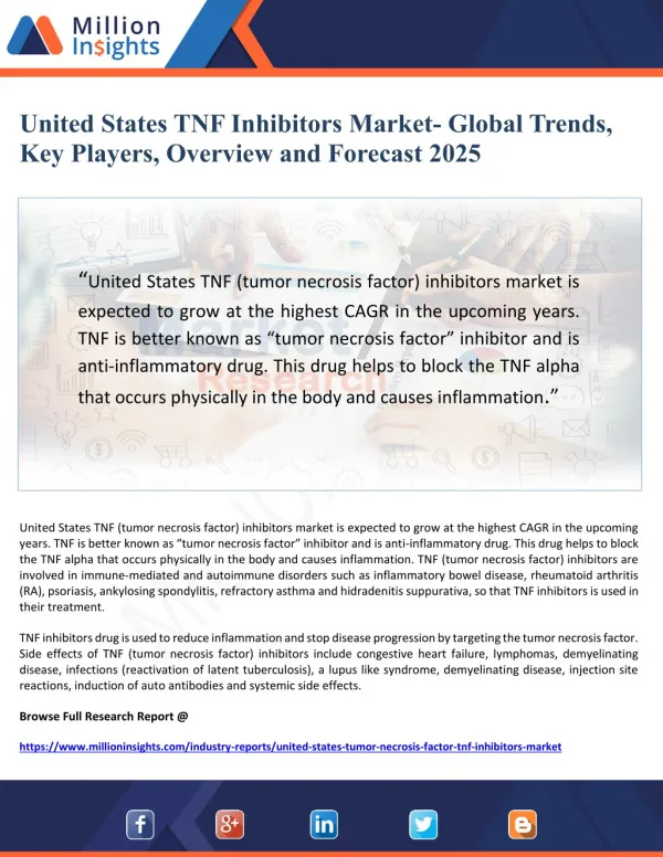 United States TNF Inhibitors Market Global Trends, Key Players, Overview and Forecast 2025