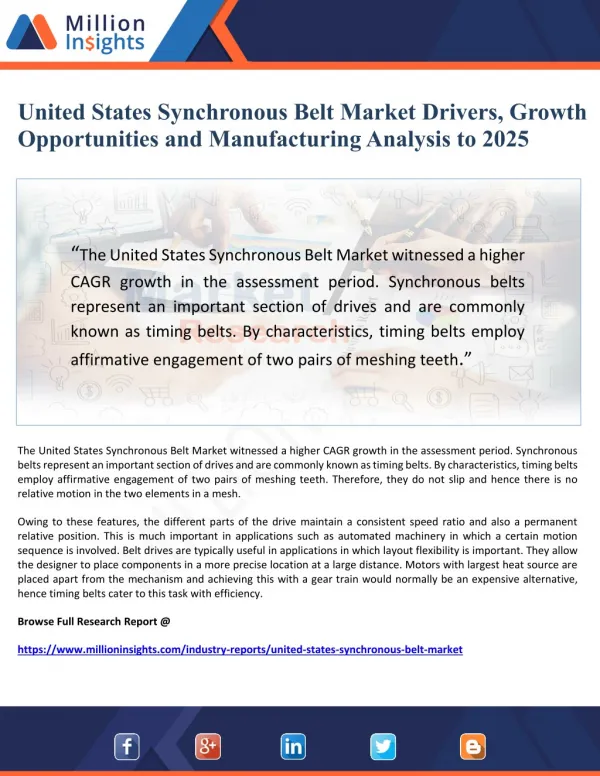 United States Synchronous Belt Market Drivers, Growth Opportunities and Manufacturing Analysis to 2025