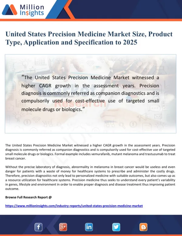 United States Precision Medicine Market Size, Product Type, Application and Specification to 2025