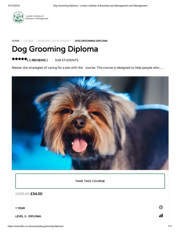 Dog Grooming Diploma - LIBM