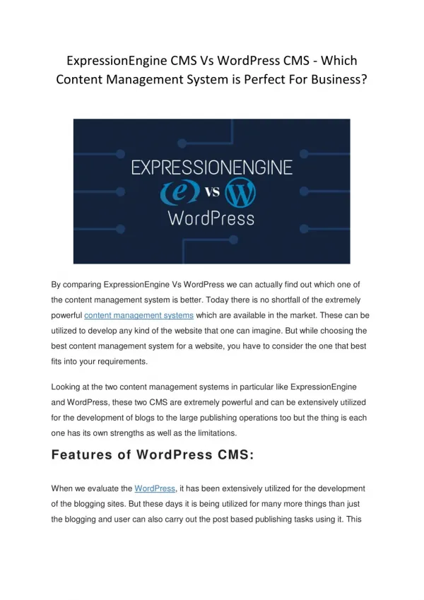 ExpressionEngine CMS Vs WordPress CMS - Which Content Management System is Perfect For Business?