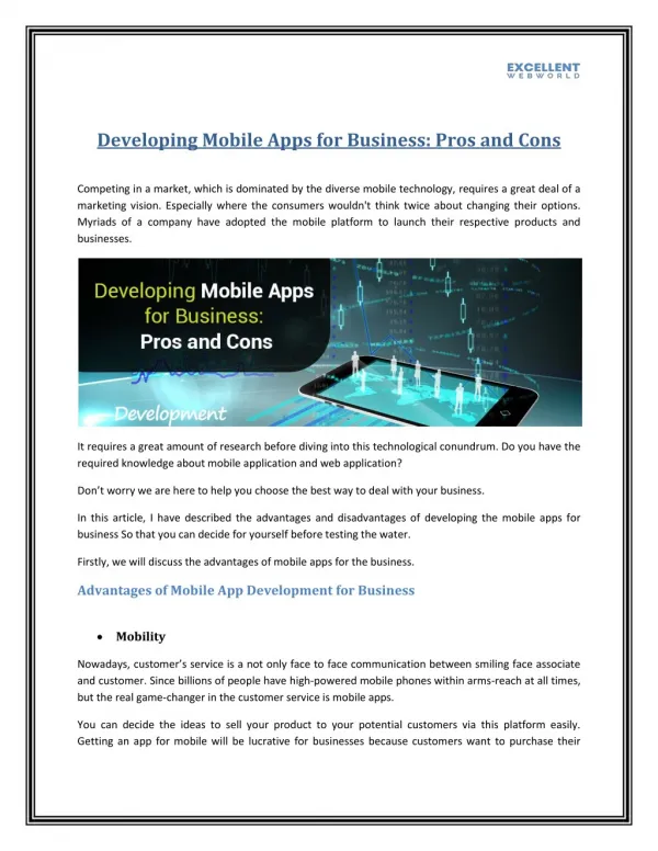 Developing mobile apps for business: Pros and Cons
