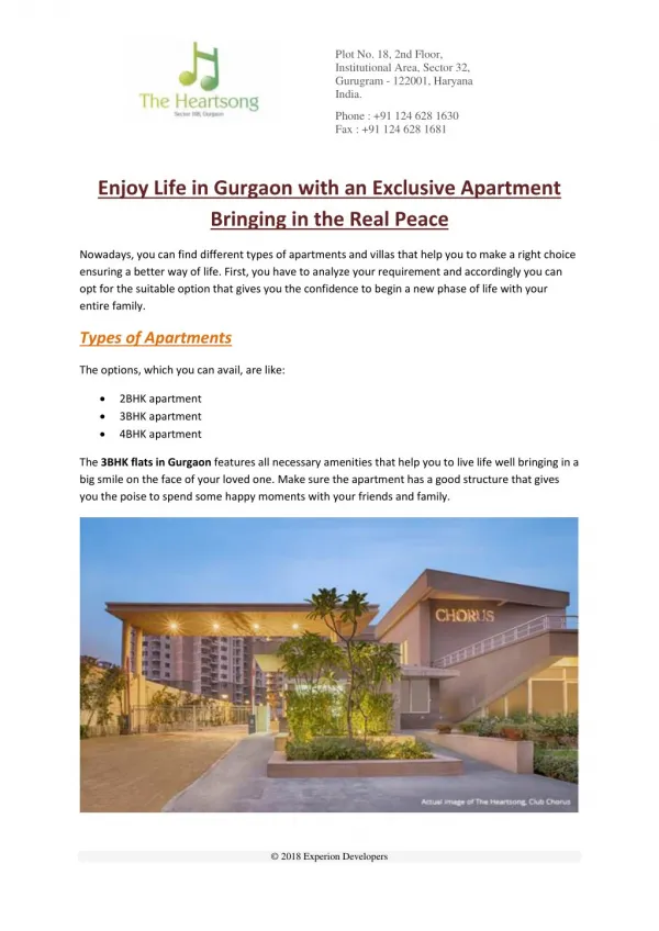 Enjoy Life in Gurgaon with an Exclusive Apartment Bringing in the Real Peace
