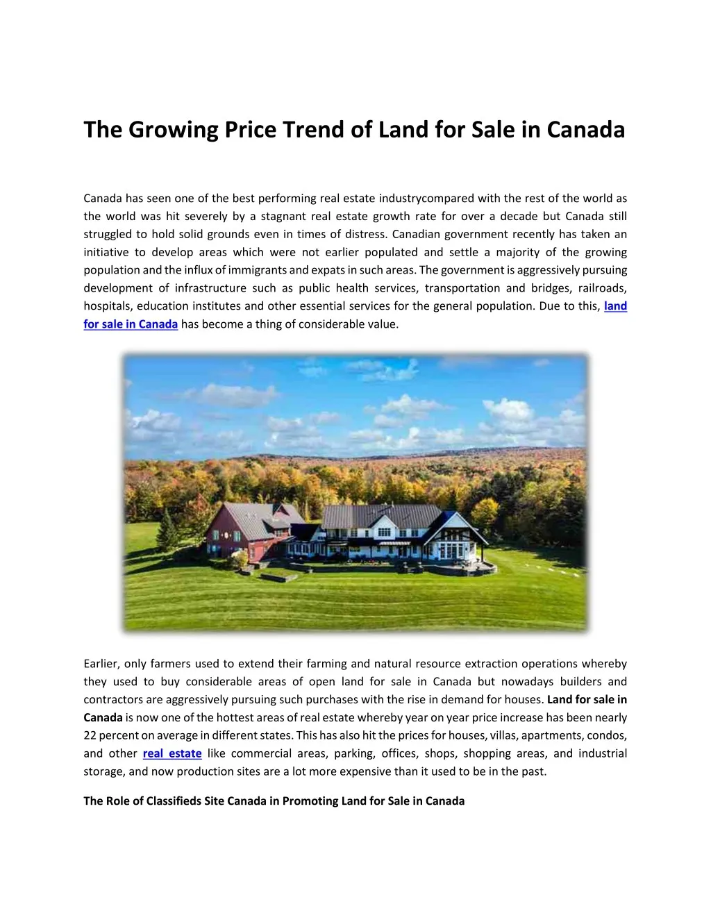 the growing price trend of land for sale in canada