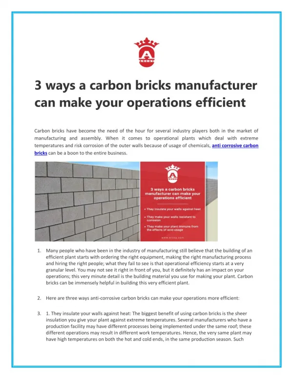 3 ways a carbon bricks manufacturer can make your operations efficient