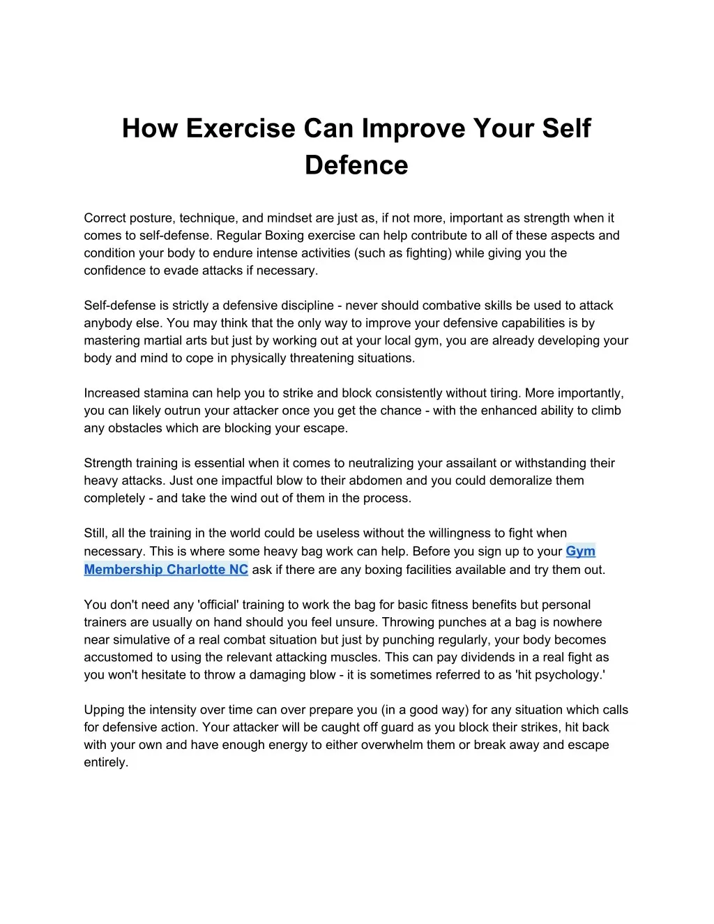 how exercise can improve your self defence