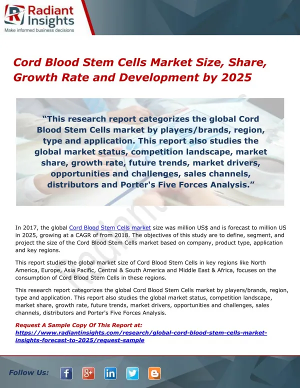 Cord Blood Stem Cells Market Size, Share, Growth Rate and Development by 2025