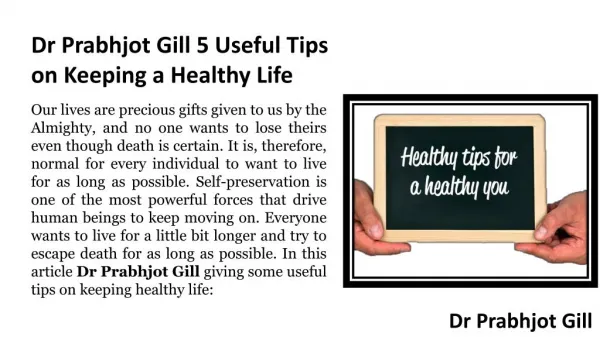 Dr Prabhjot Gill 5 Useful Tips on Keeping a Healthy Life