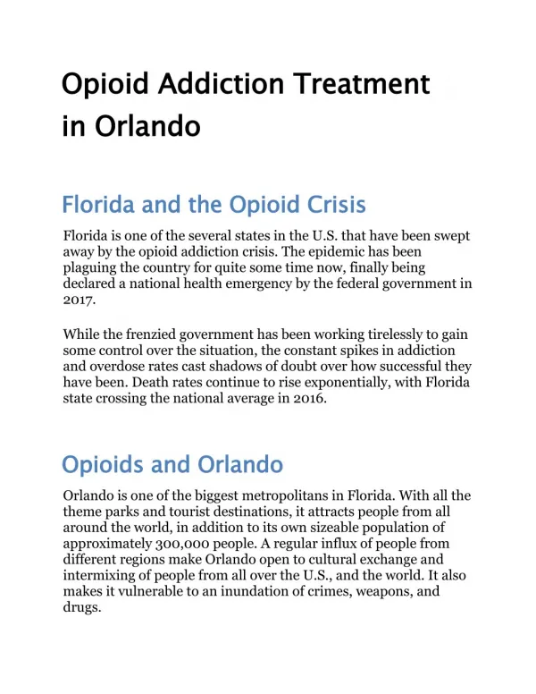 Opioid Addiction Treatment in Orlando