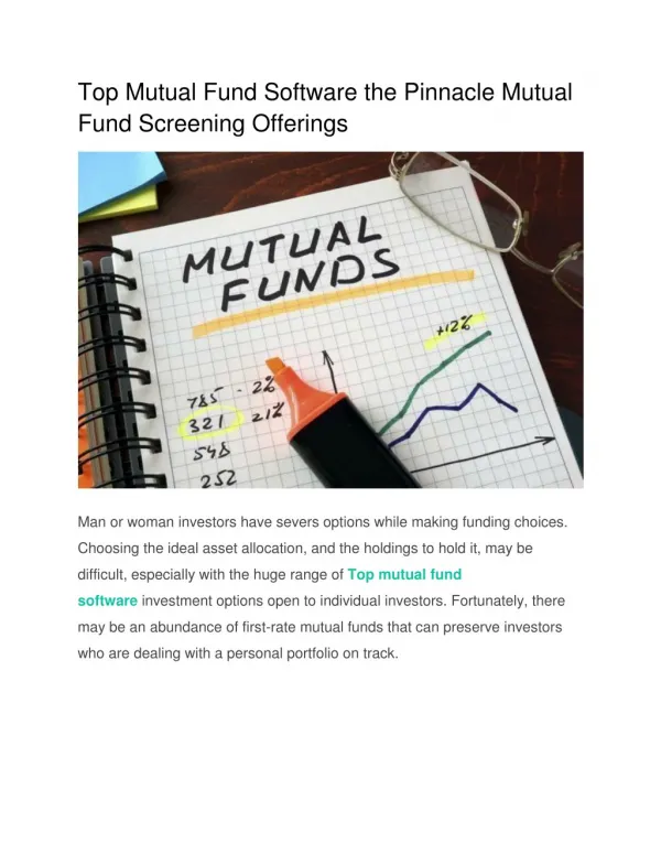 Top Mutual Fund Software the Pinnacle Mutual Fund Screening Offerings