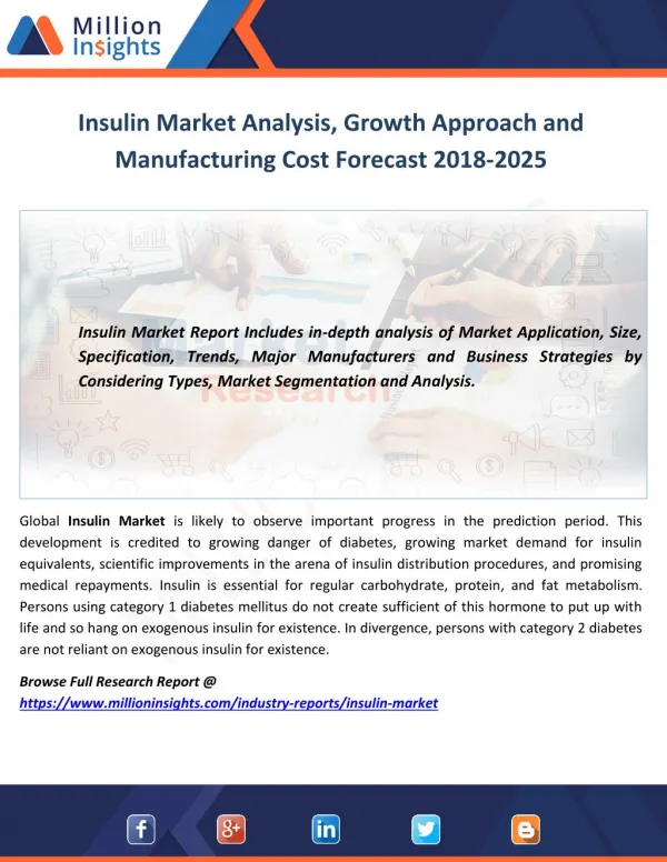 Insulin Market Analysis, Growth Approach and Manufacturing Cost Forecast 2018-2025