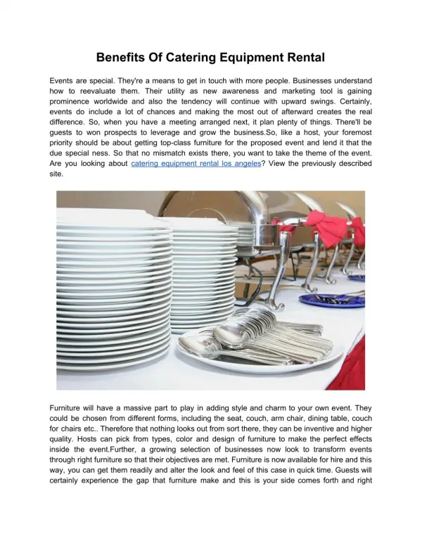 Benefits Of Catering Equipment Rental