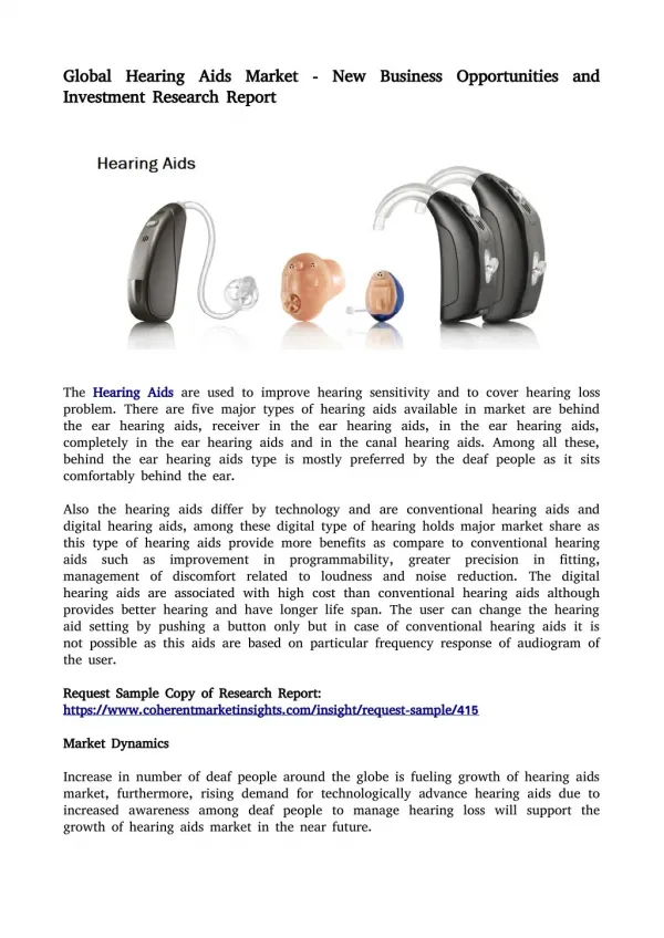Global Hearing Aids Market - New Business Opportunities and Investment Research Report