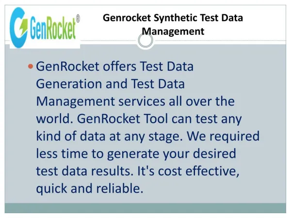 GenRocket Synthetic Test Data Management Solution