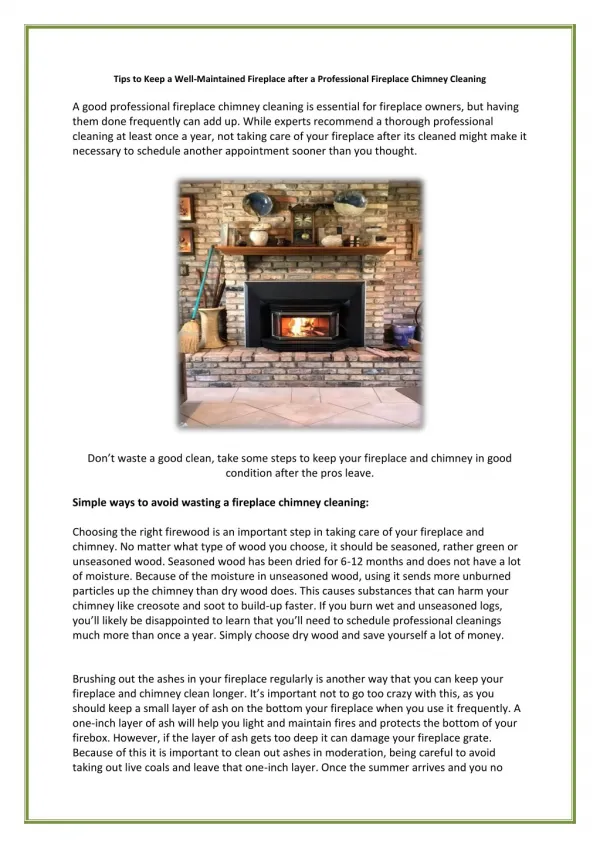 Tips to Keep a Well Maintained Fireplace